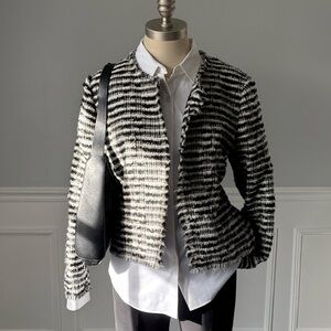 IRO Monochrome Striped Tweed Wool Blend Jacket